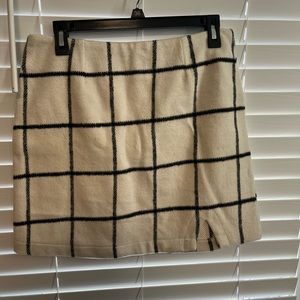 Cream and black plaid skirt